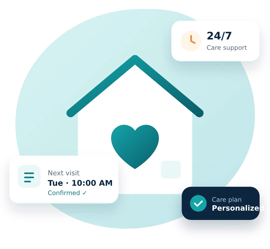 Illustration of a home with a heart representing in-home care